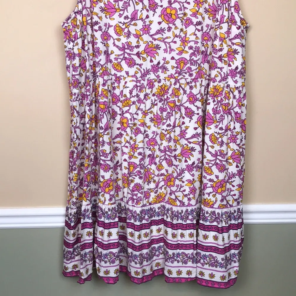 Old Navy Women’s Boho Floral Print Defined Waist Tiered Bottom Tank Dress - Image 3