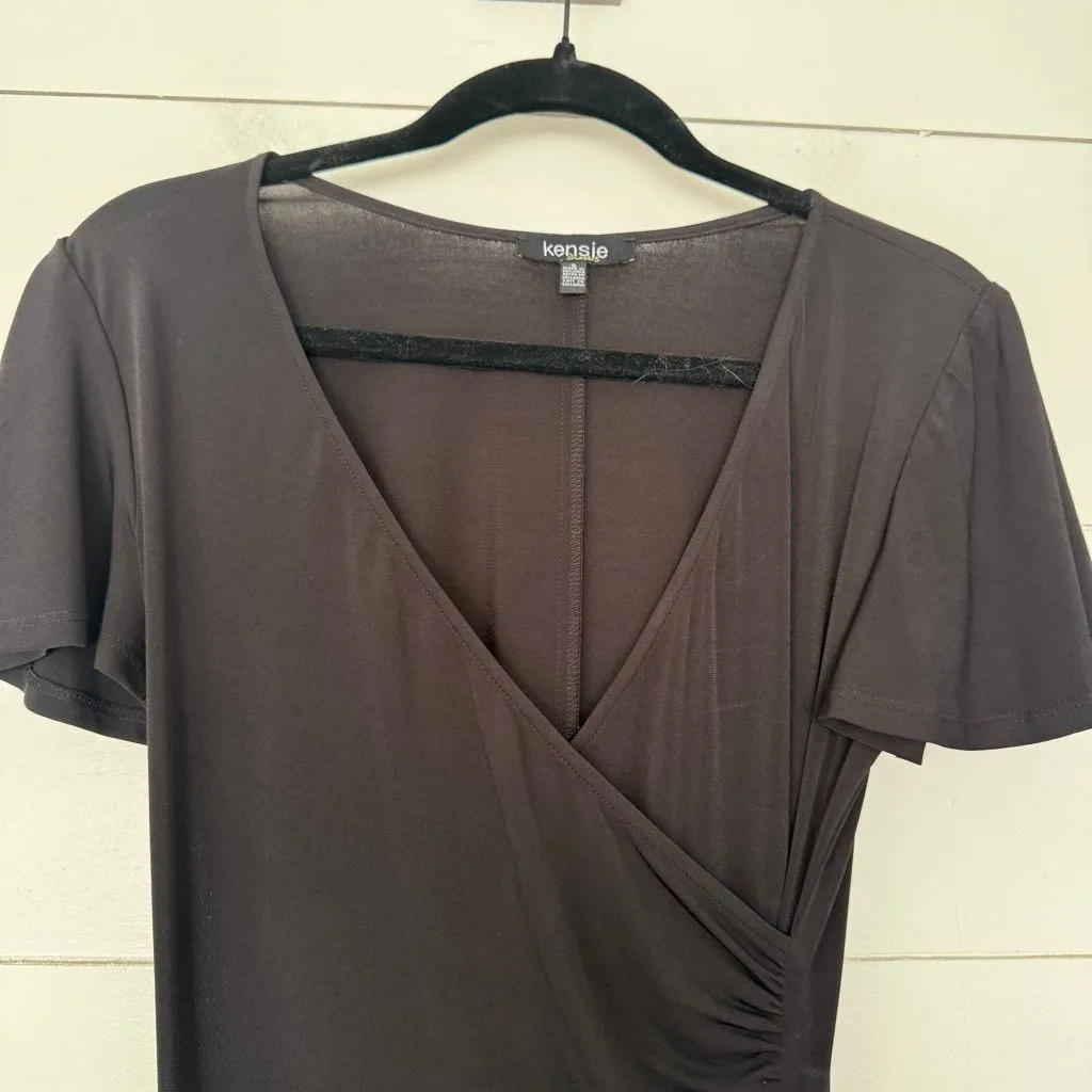 Kensie Women’s Small Black Faux Wrap Dress Stretchy - Image 2