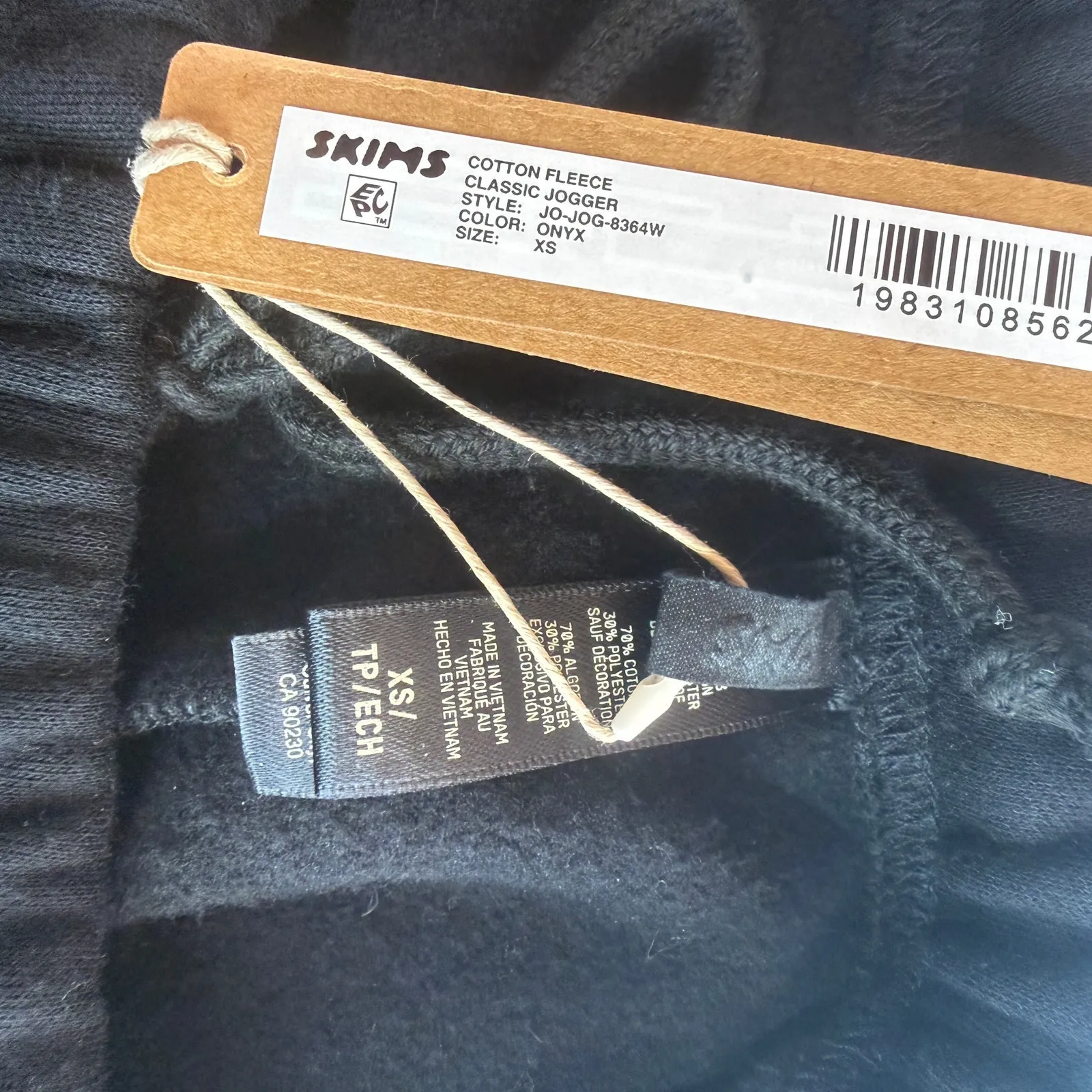 Skims Women's Black Onyx Cotton Fleece Classic Jogger New with tags Size XS - Image 2