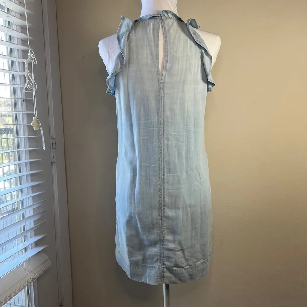 Cloth & Stone Chambray Denim Ruffle Pocket Shirt Dress Women's XS - Image 3