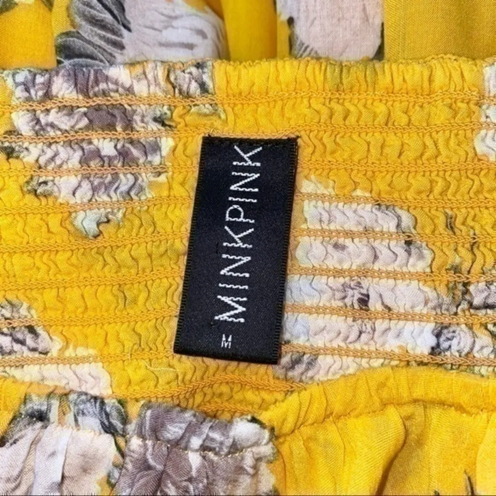 MinkPink Size M Yellow Floral Strapless Smocked Top Mini Dress Cover Up - Image 8