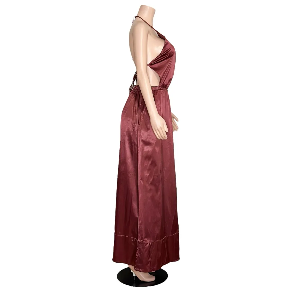 STAUD Sidney Halter Maxi Dress, Tawney Port, Medium - Image 11