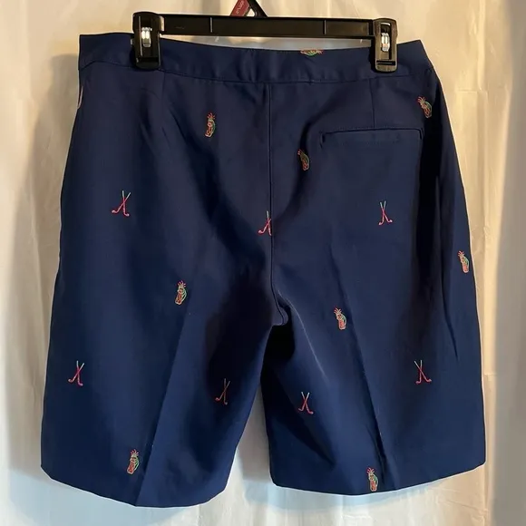 Coral Bay Navy Embroidered Bermuda Golf Shorts Golf Pattern Size 8 Athleisure - Image 4