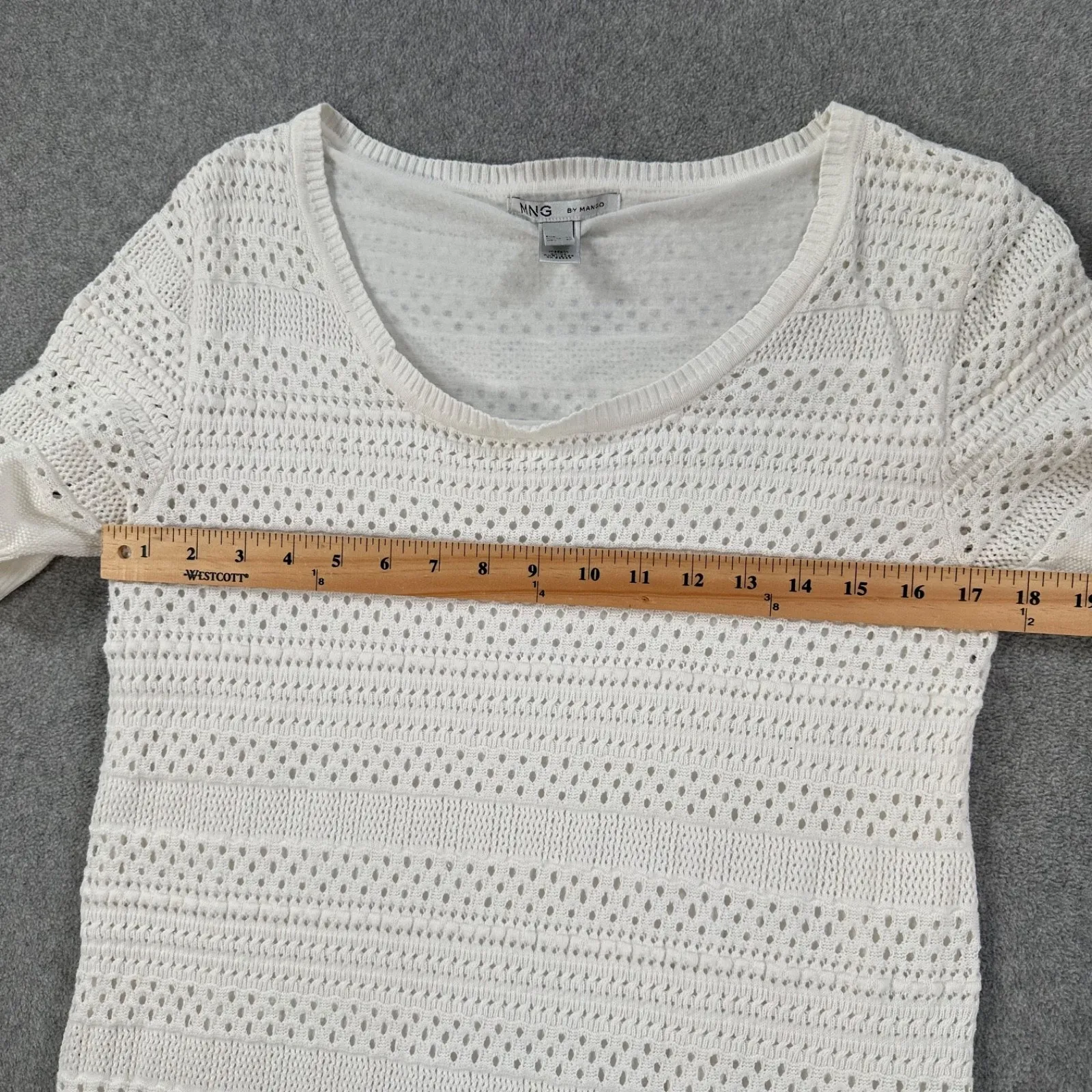 MNG Mango Crochet Knit Dress Size Large White Short Sleeve Scoop Neck Lined - Image 5