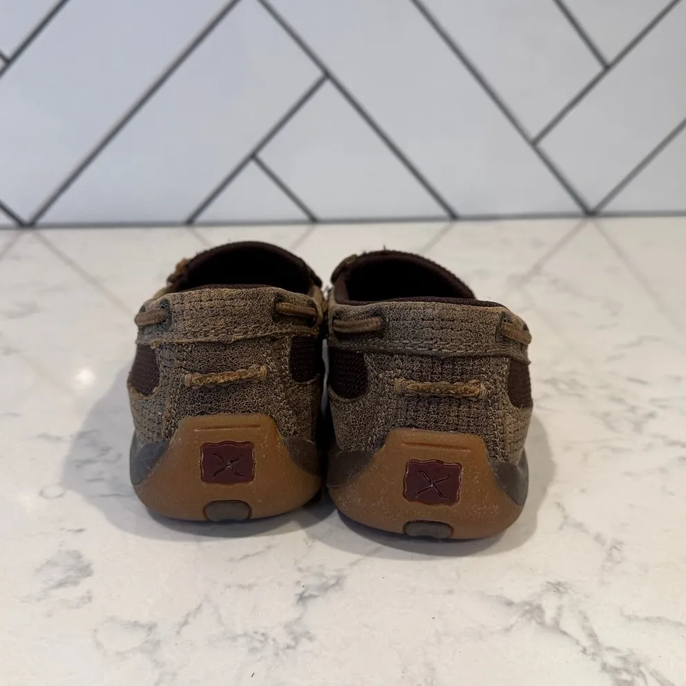 Twisted X Driving Moc Loafers, Argyle Patchwork size 5.5 brown leather western - Image 5