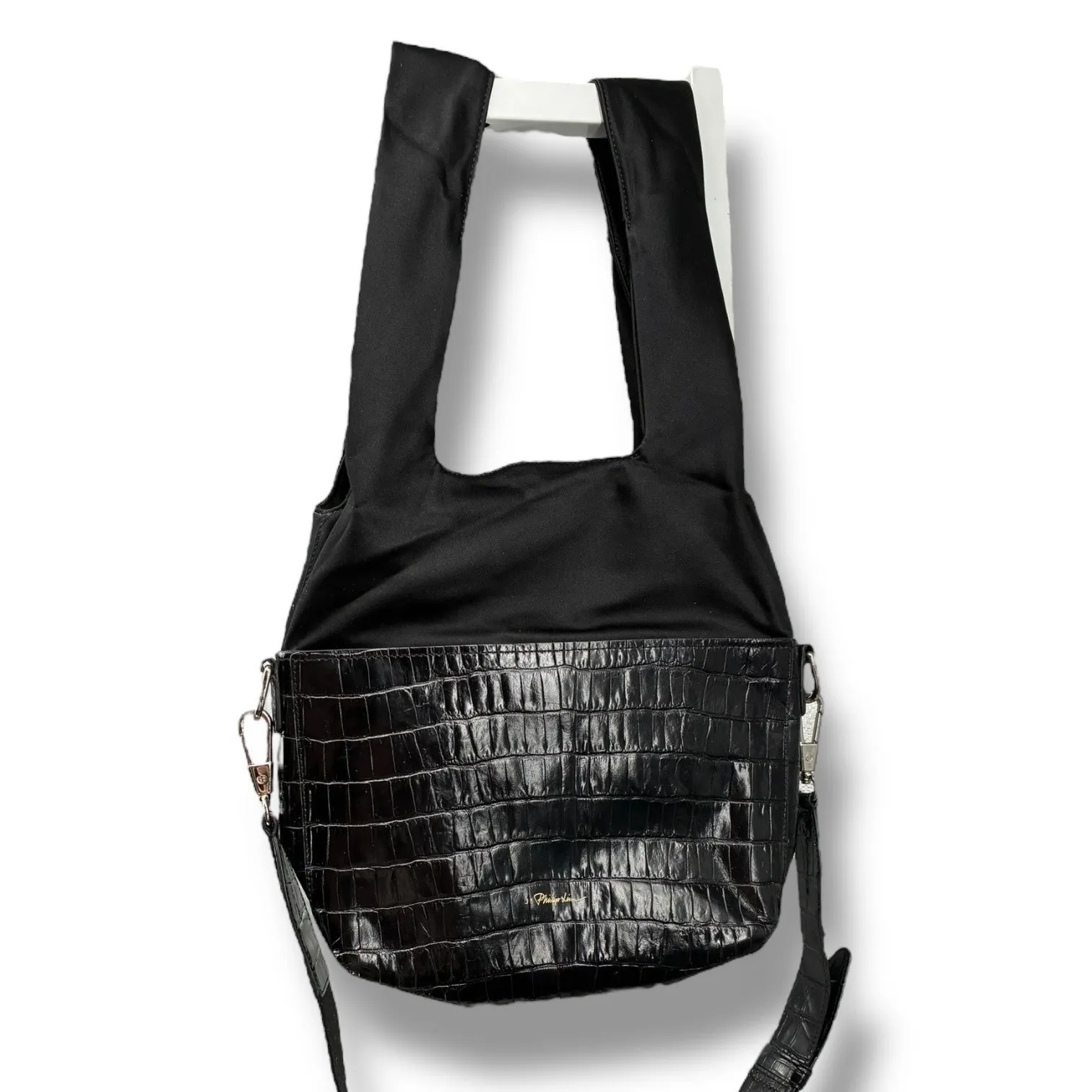 3.1 Phillip Lim Black Croc Embossed Leather Shoulder Bag EUC Convertible - Image 5