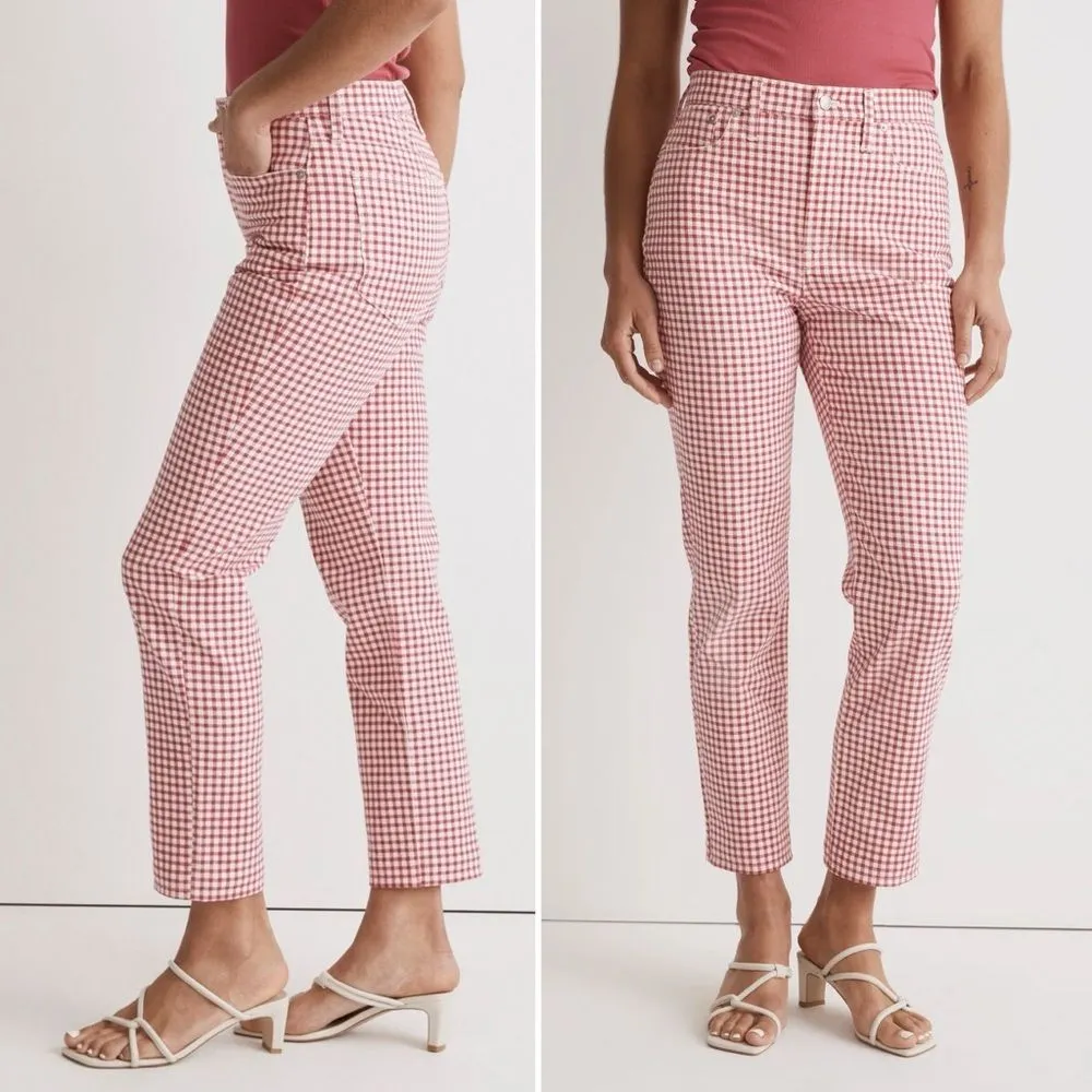 Madewell The Perfect Vintage Straight Leg Jean in Red Gingham Check Size 31 | 12 - Image 8