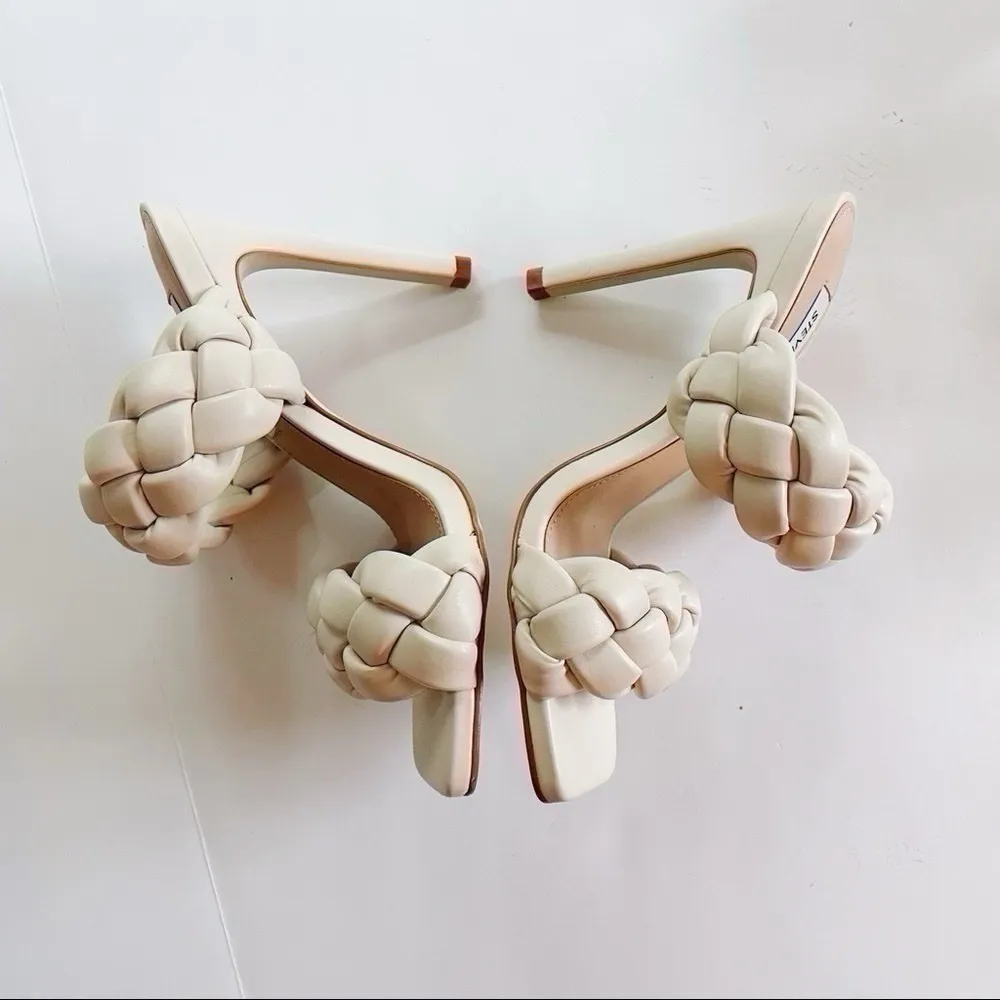 Steve Madden Kenley Plaited Heeled Mules in Off White Sandals Shoes - Image 8
