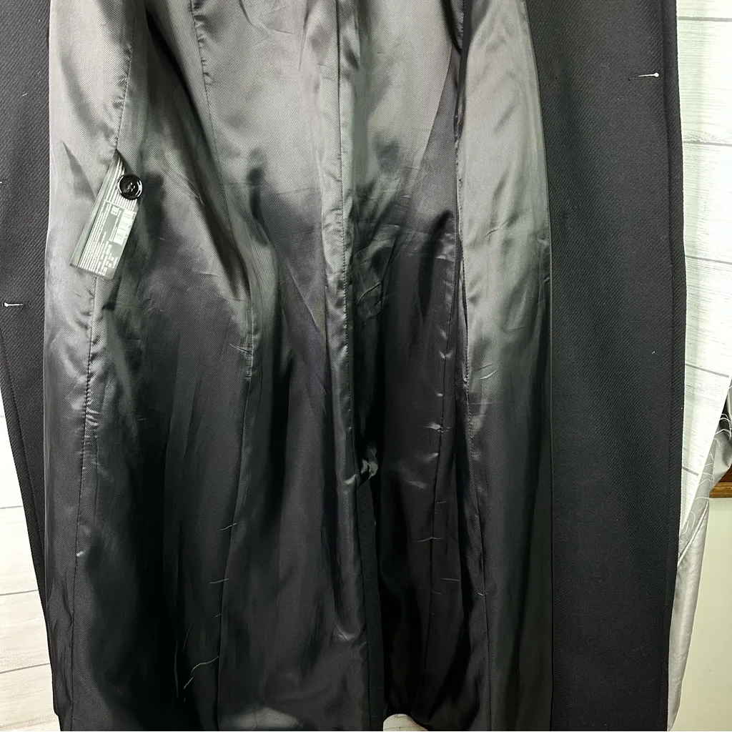 Mango size Medium Woolen Italian Wool Double-Breasted Belted Trench Coat Black - Image 11