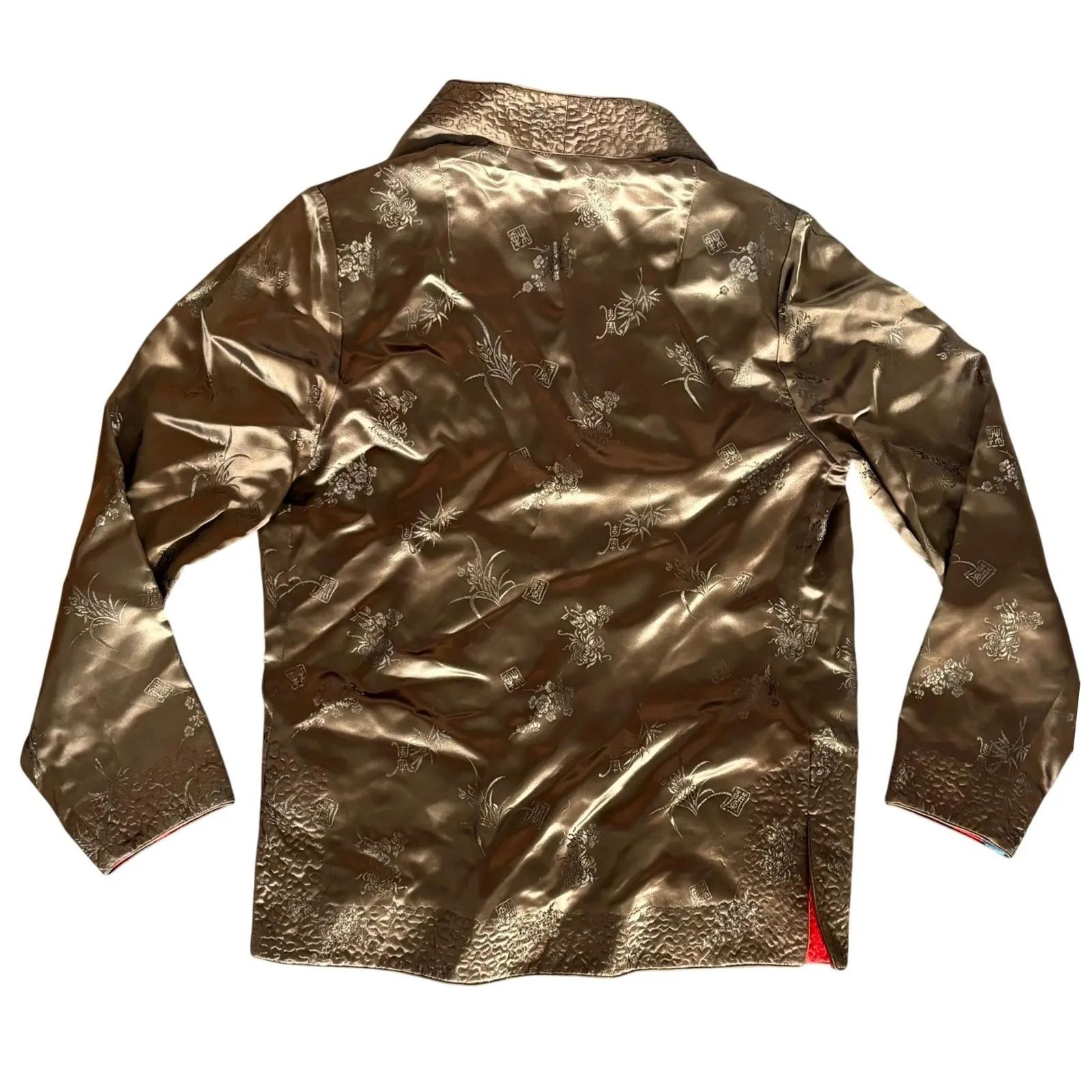 Vtg Peony Brand Satin Chinese Jacket Sz S Reversible Gold Bronze Red Shanghai - Image 4