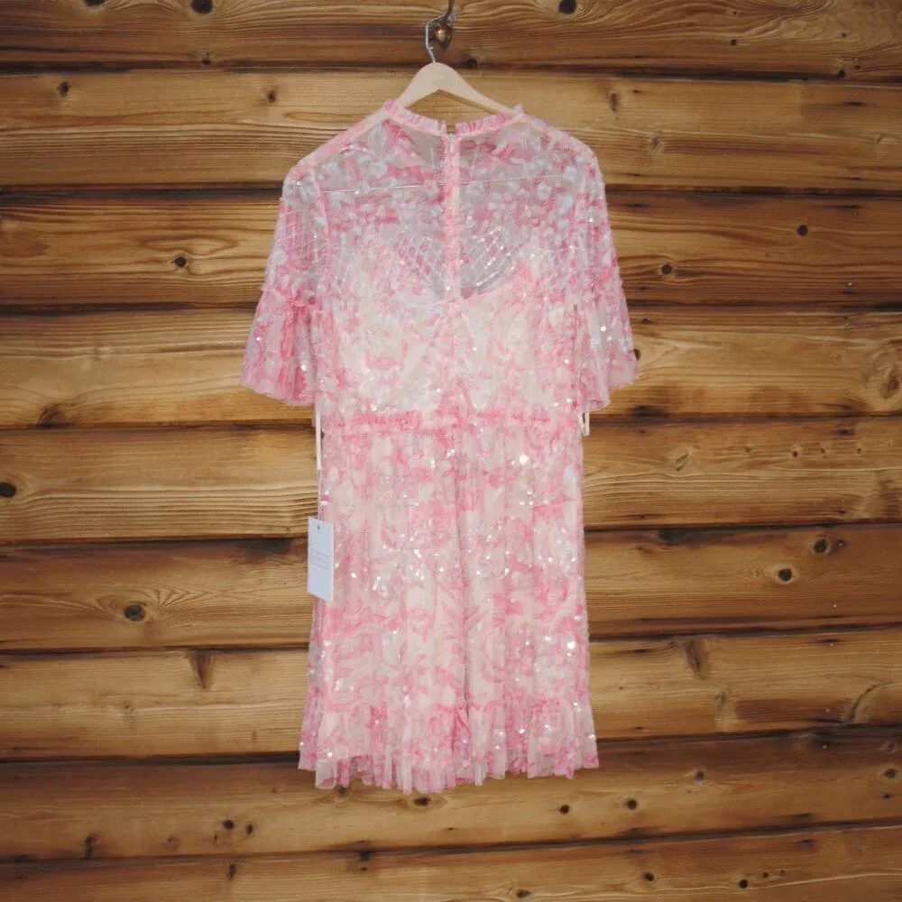 MAC DUGGAL  9148 Womens Pink Flounce Sleeve Floral Embellished Dress 12 - Image 11