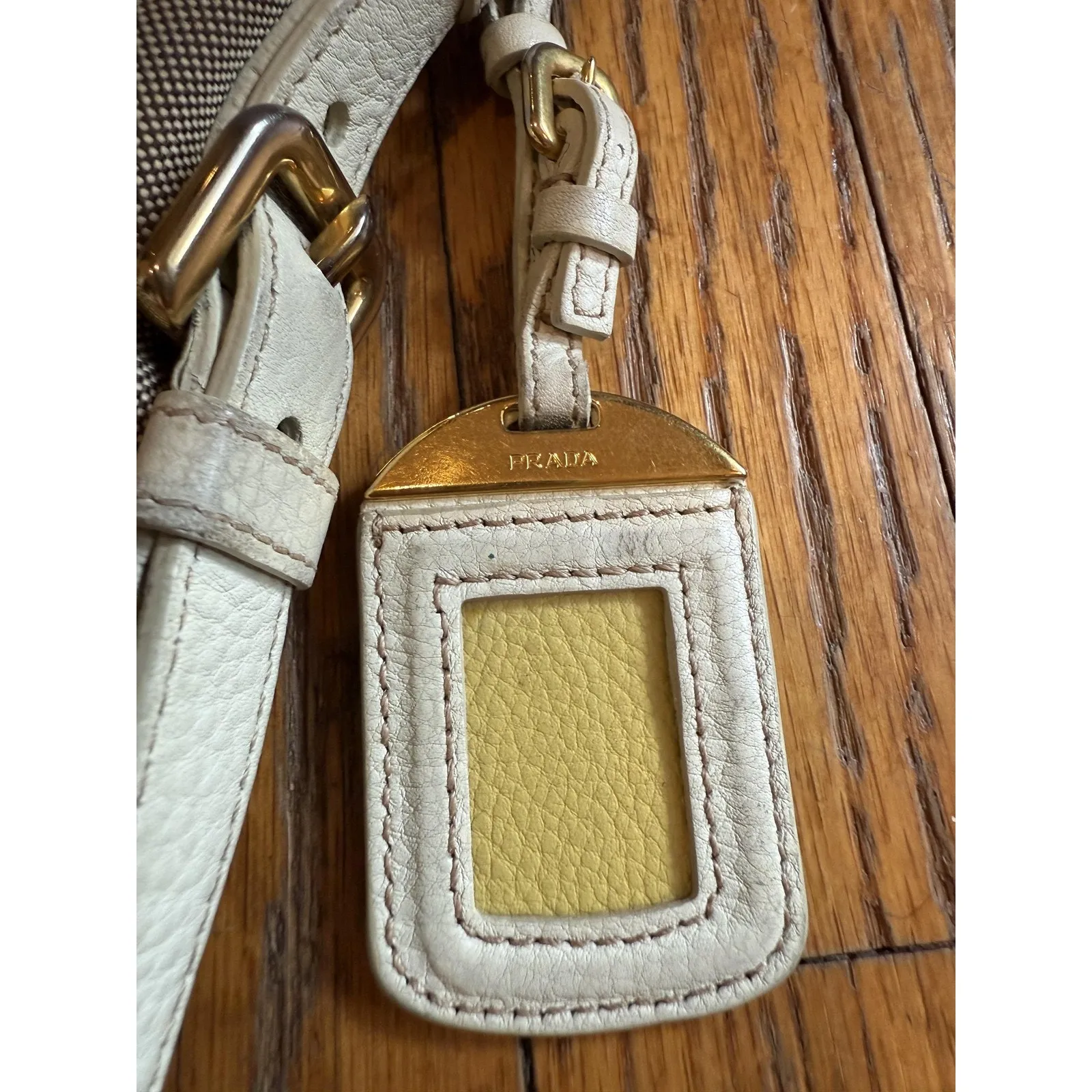 Vintage Prada Logo Jacquard Shoulder Bag Crossbody Womens Beige Italy BT0706 - Image 5