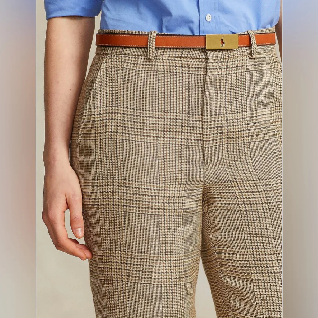 Polo Ralph Lauren Glen Plaid 100% Linen Tweed Pant vintage beige plaid size 2 - Image 7