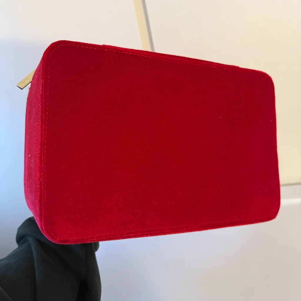 Estée Lauder Elegant Red Velvet Bow Womens Cosmetic Bag Tote - Image 6