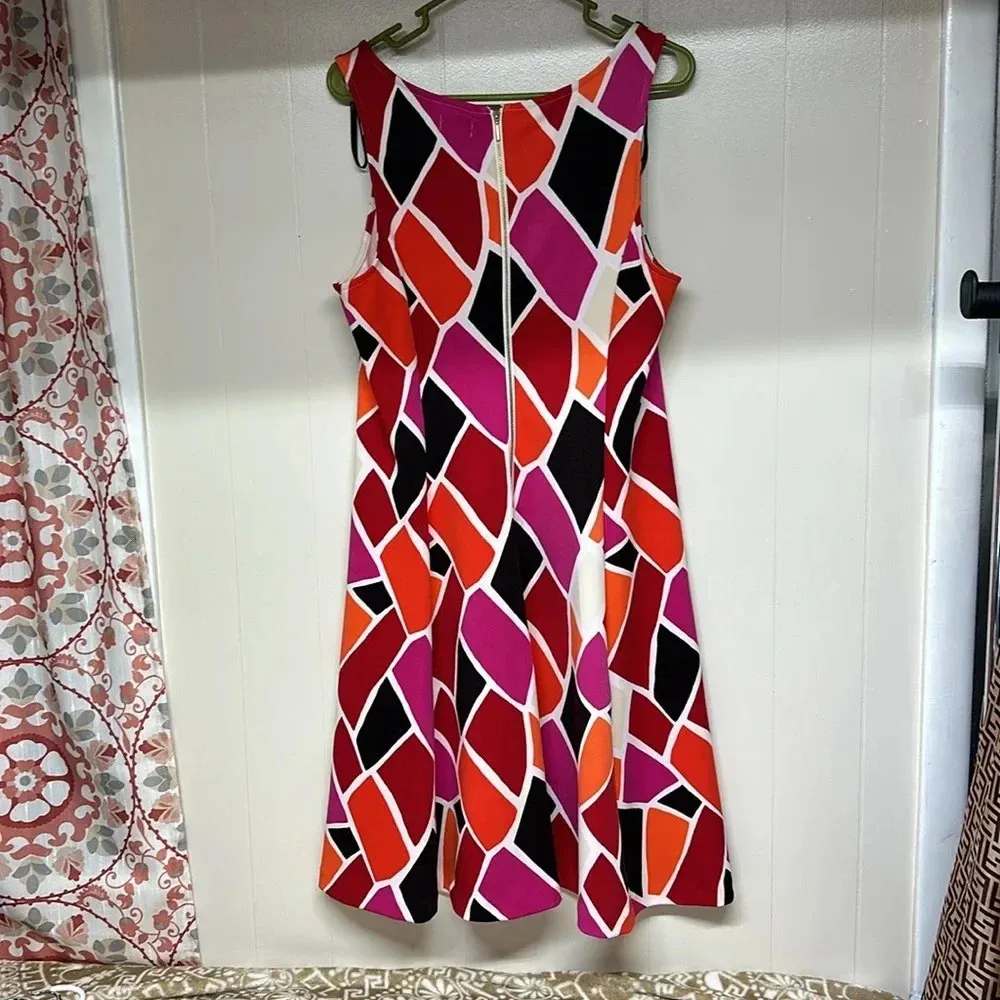 Worthington Fit & Flare Dress Vibrant Color Block Animal Giraffe Print Size 14 - Image 4