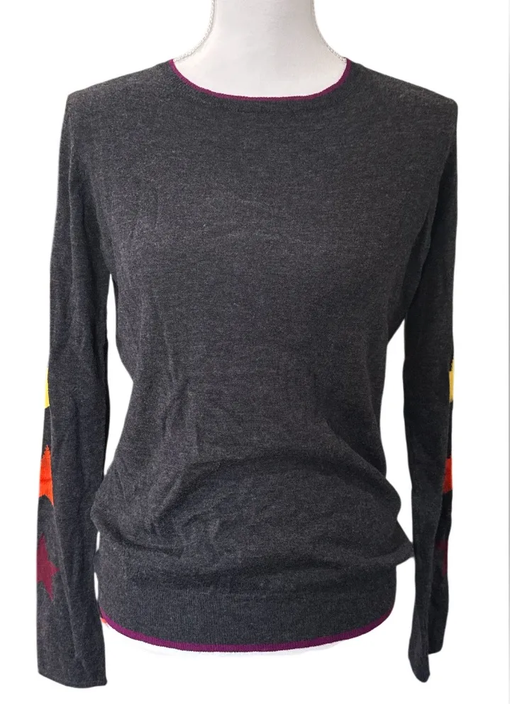 100%Cashmere Dark Gray Women's Sweatshirt with Multicolor Sleeve Details Size undefined - Image 1