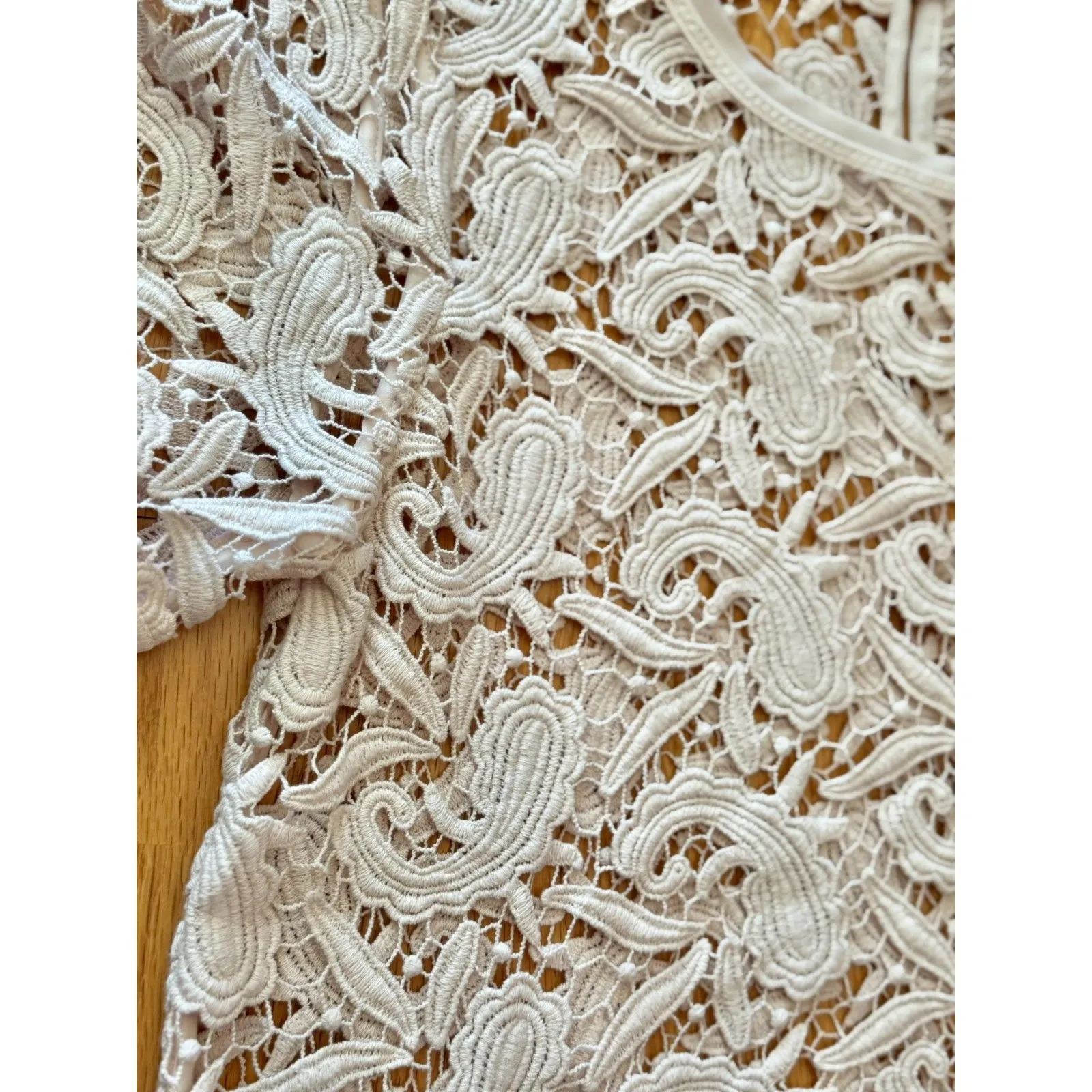 Ann Taylor LOFT Paisley Knit Crochet Lace Top Shirt Cover Up Soft Pink Size S - Image 7