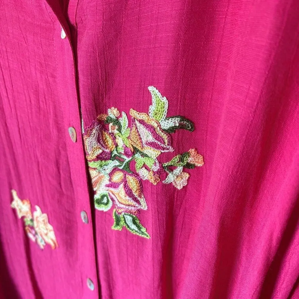Figueroa & Flower Pink Magenta Floral Embroidered Button Down Top Size XL - Image 3