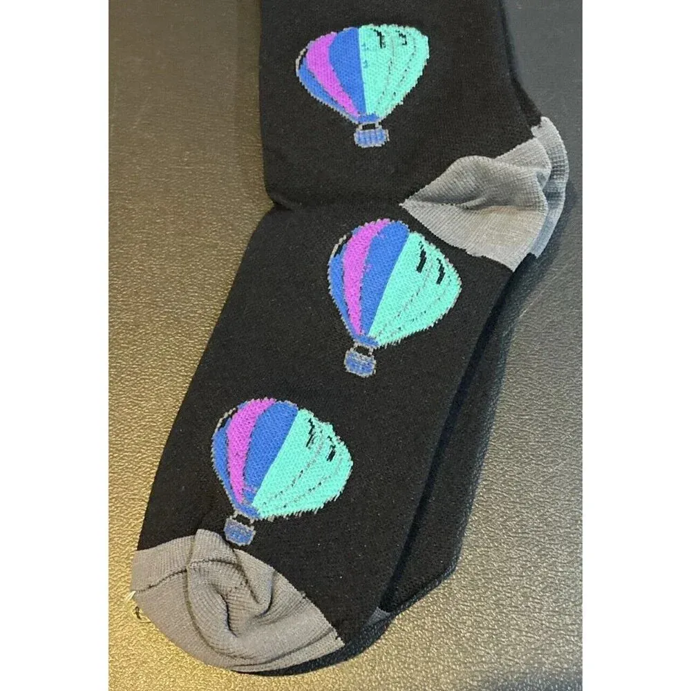 Compression Women Socks Nurse Travel Knee High Colorful Hot Air Balloons S/M NEW Blue - Image 3