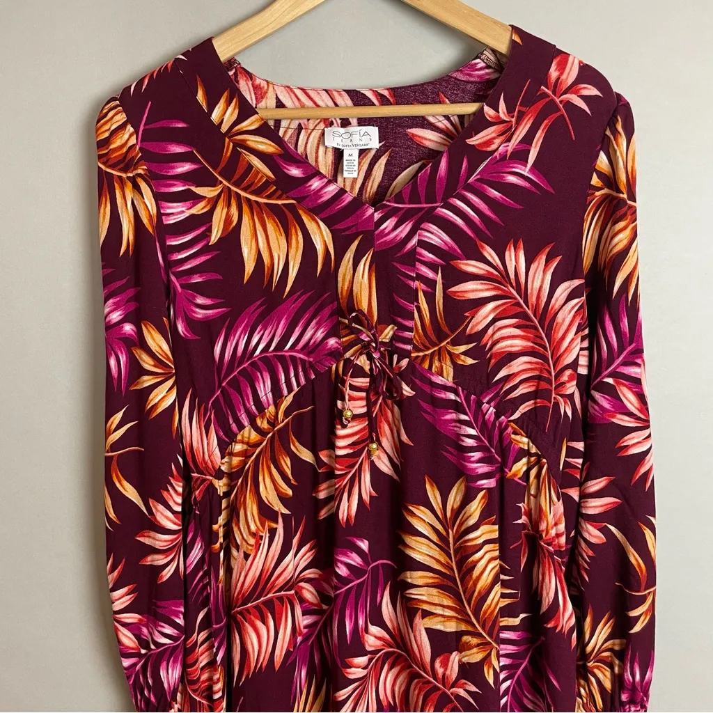 Sofia Jeans Sophia‎ Vergara Tropical Dress Ruffle Hem Long Sleeves Medium - Image 6