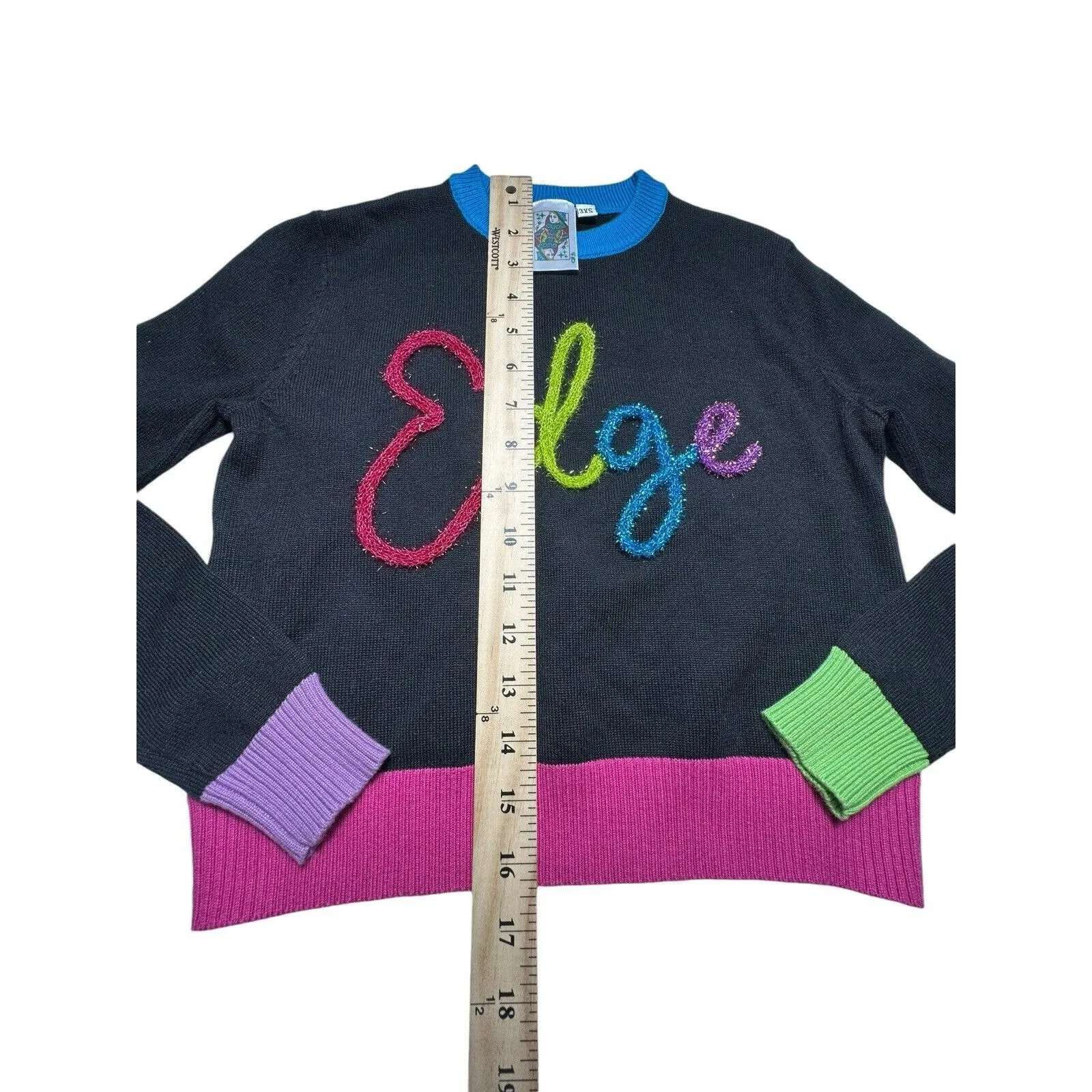 Queen Of Sparkles Women's Size 3XS Edge Rainbow Black Multicolor Sweater #U11 - Image 4