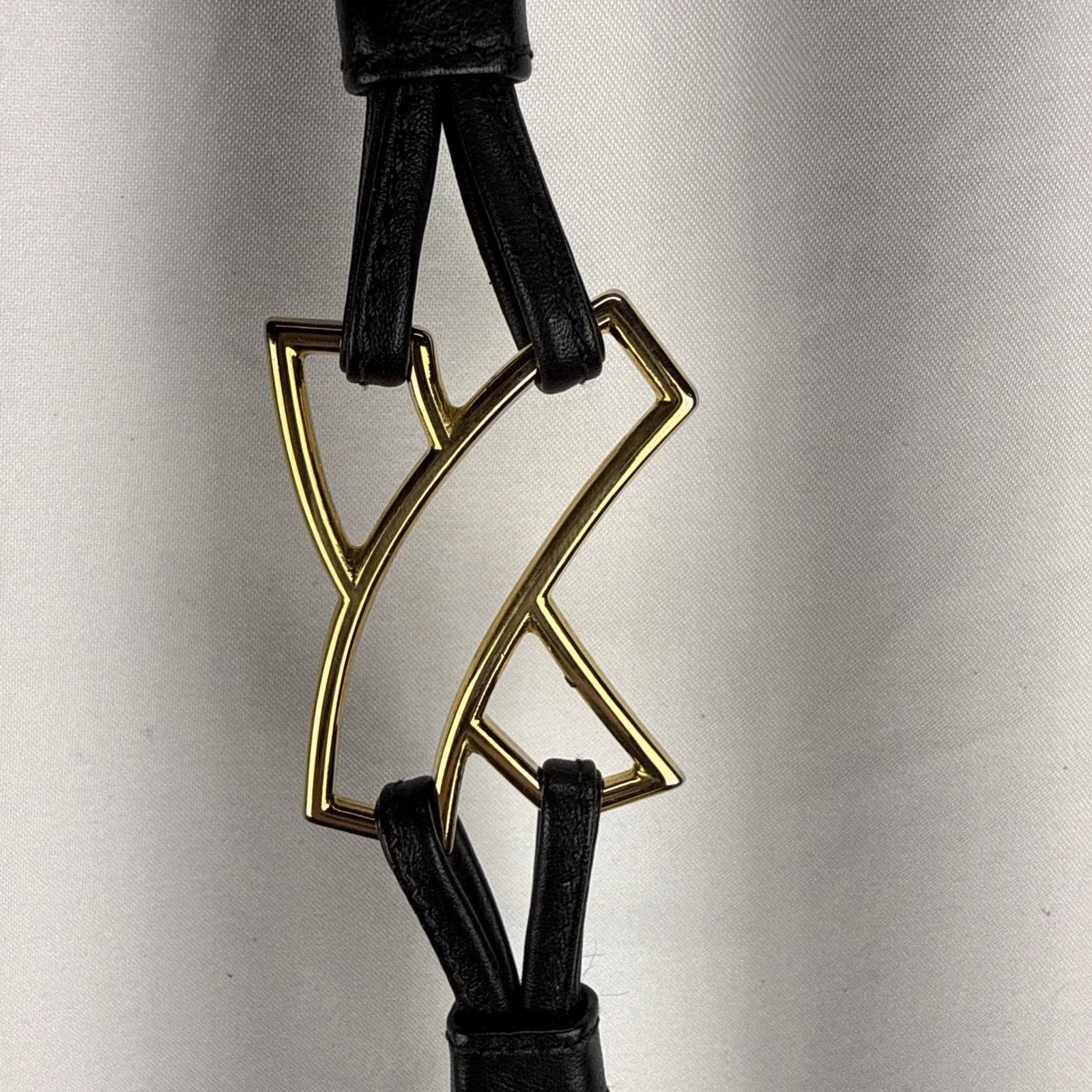 Vintage Paloma Picasso Black Leather Bag Gold Logo Hardware Designer Purse Italy - Image 3