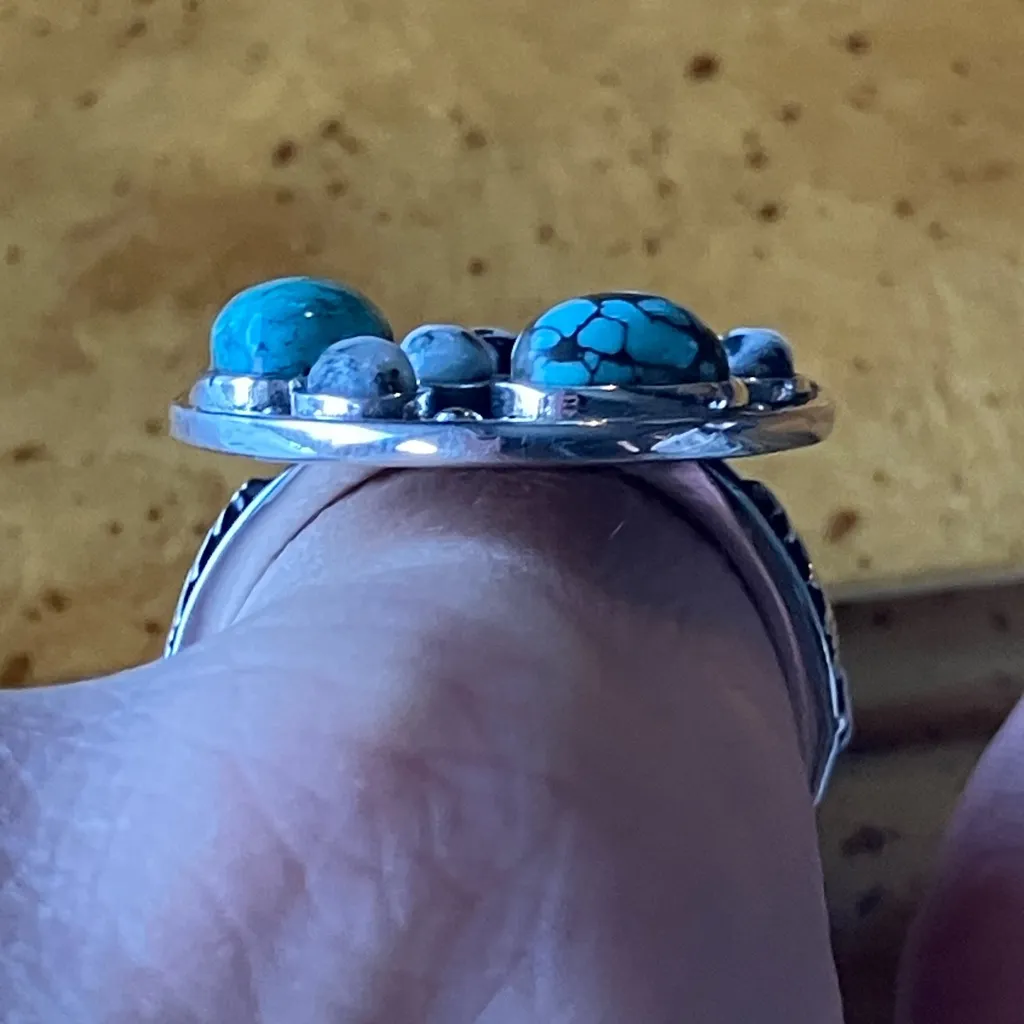 White Buffalo Turquoise Blue Turquoise Sterling Silver Forest Ring Size 9 - Image 2