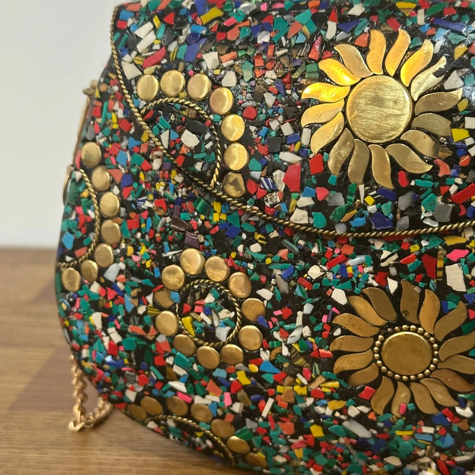 Ramla Handmade Purse Mosaic Sun Tile Clutch Crossbody Studded Small Colorful - Image 3