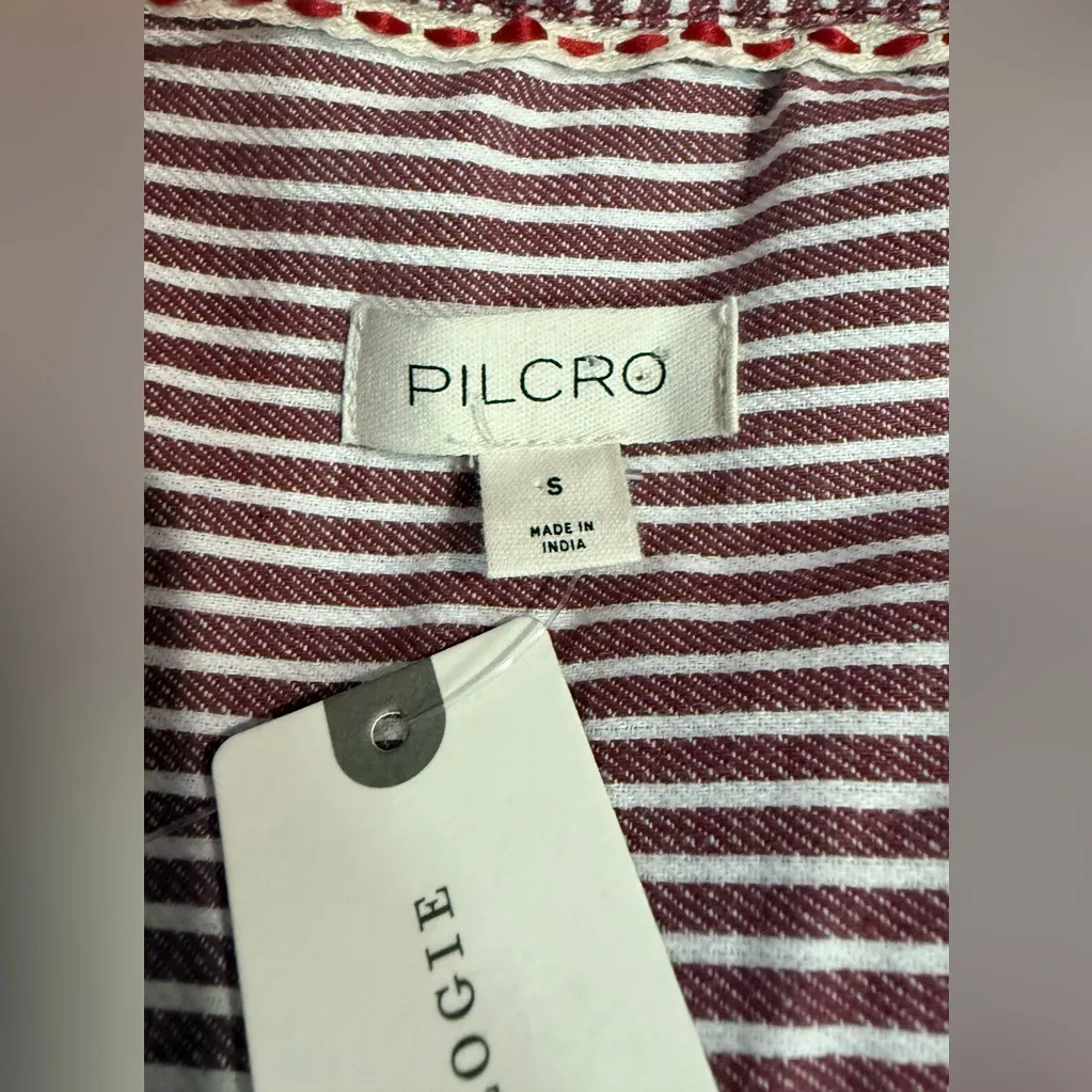 NWT Anthro Pilcro Sleeveless Denim Drawstring Romper Red Railroad Stripes Small - Image 6