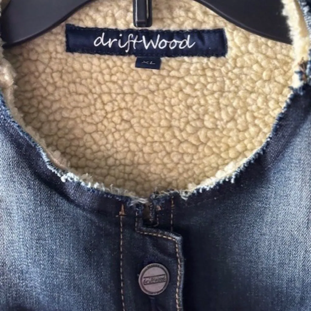 NWT Driftwood Blue Denim Fleece Lined Button Down Jean Jacket Vest Women’s XL - Image 6
