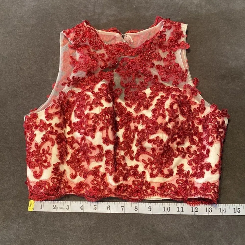 Women’s 2 Piece Prom Party Dress Halter Neck with Red Flower Detail Size 6 - Image 9