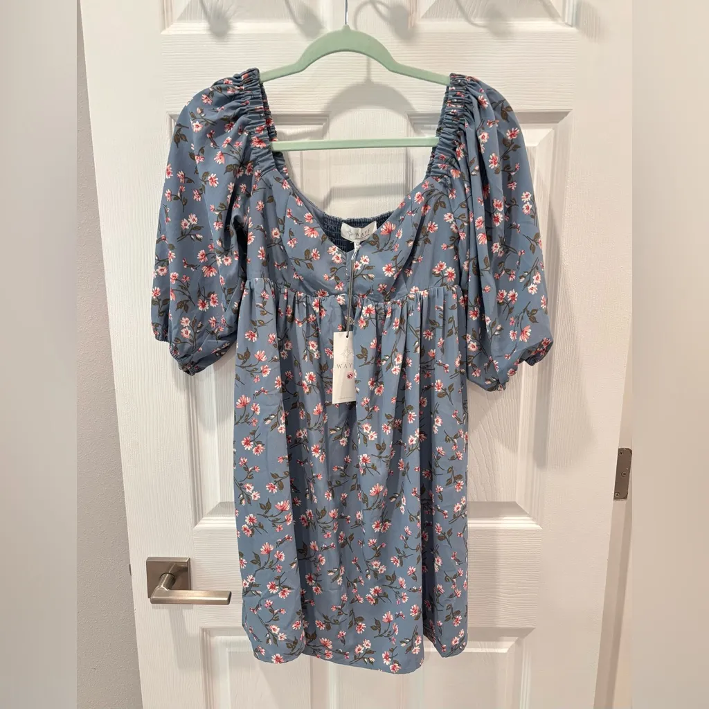 Wayf dusty blue floral baby doll‎ dress size XS NWT - Image 5
