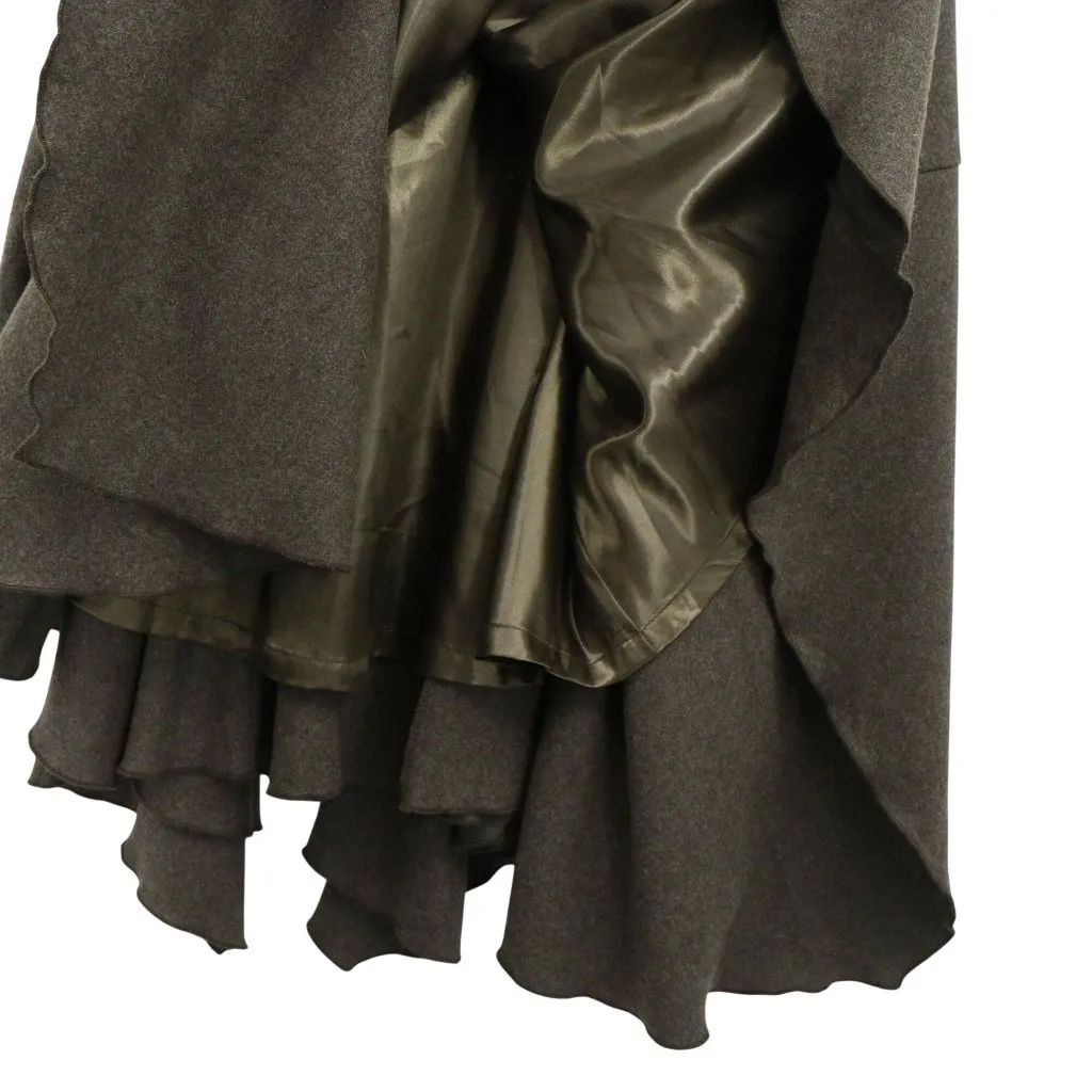 Hazel Asymmetrical Hem Embroidered Floral Waist Lined Boiled Wool Green Skirt M Size M - Image 7