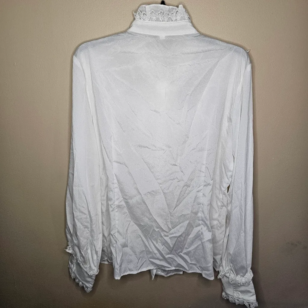 Victorian Gothic Lolita Renaissance Vintage Long Sleeve Ruffle White Shirt Size XL - Image 3