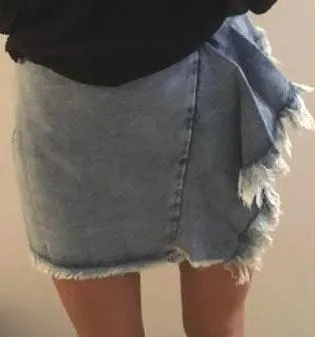 Denim Side Ruffle Skirt - Image 9