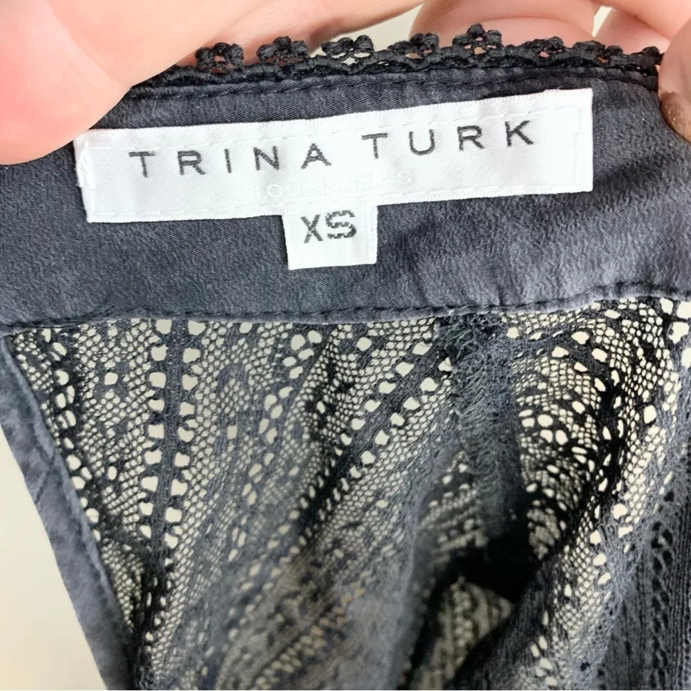 Trina Turk Cicero Black Lace Ruffle Sleeve High Neck Blouse Size XS - Image 8