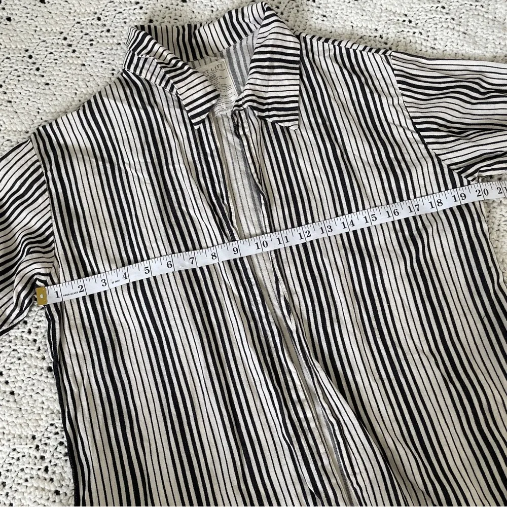 Past Life The Collective Striped Open Front Button Down Shirt Black/White (XS/S) Black - Image 4