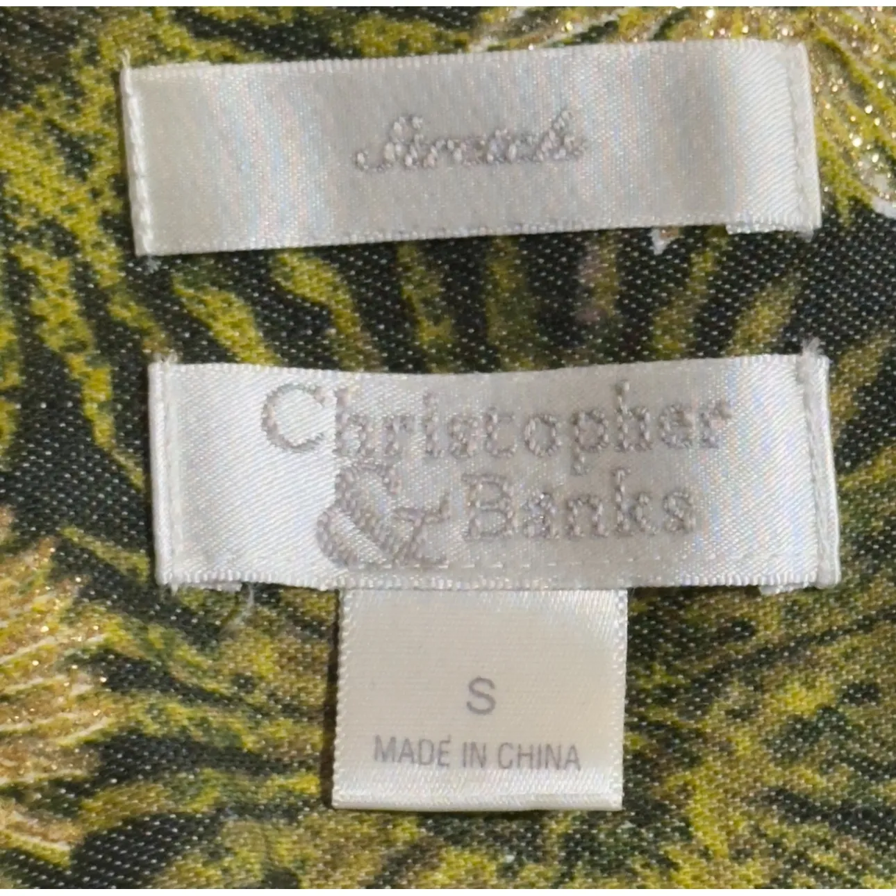 Floral Print Jacket Olive Green Gold Accents Full Zip Up Career Size S‎ - Image 6