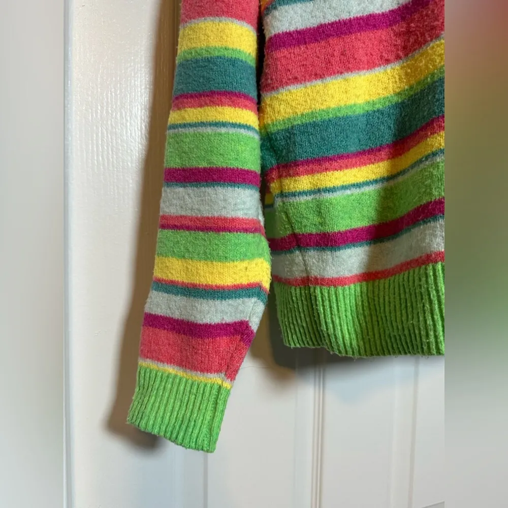 Crayola Colorful Striped Women’s Knit Fuzzy Oversized Crewneck Sweater Size M Pink Size M - Image 4