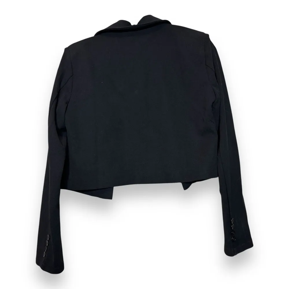 Exlura‎ Cropped Blazer Collar Crop Jacket Sz M Cotton Linen New Black - Image 2