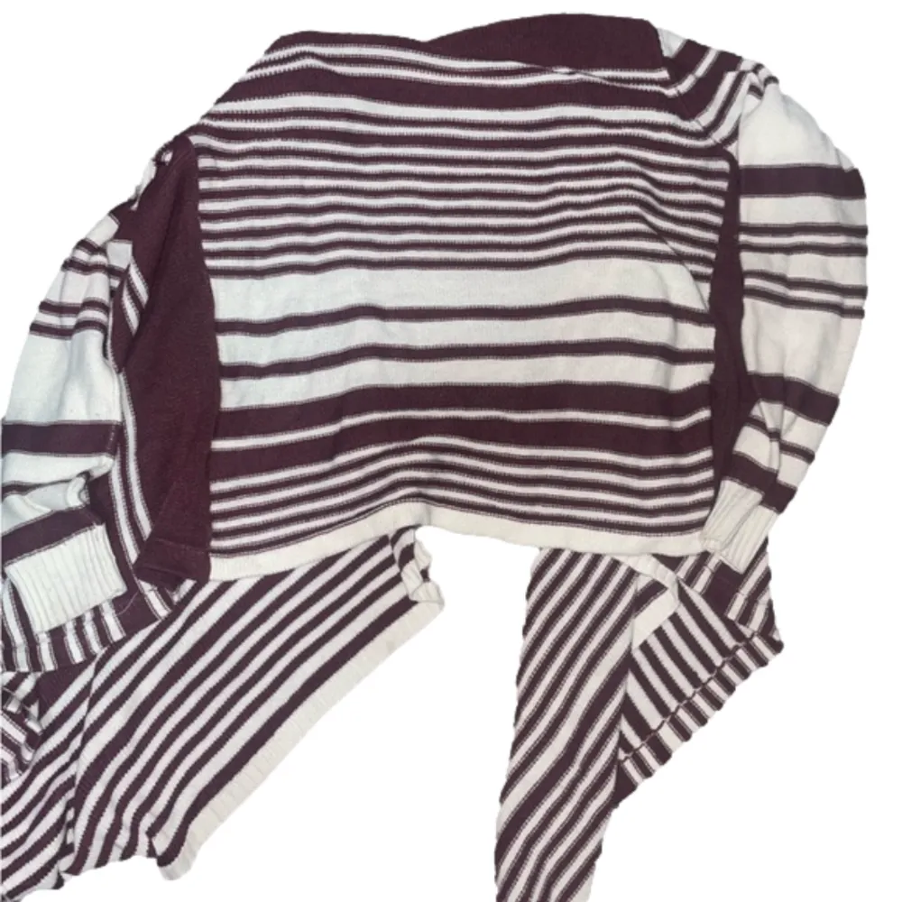 Pink Rose Striped Cardigan Women Small Burgundy asymmetrical loose knit y2k open - Image 5