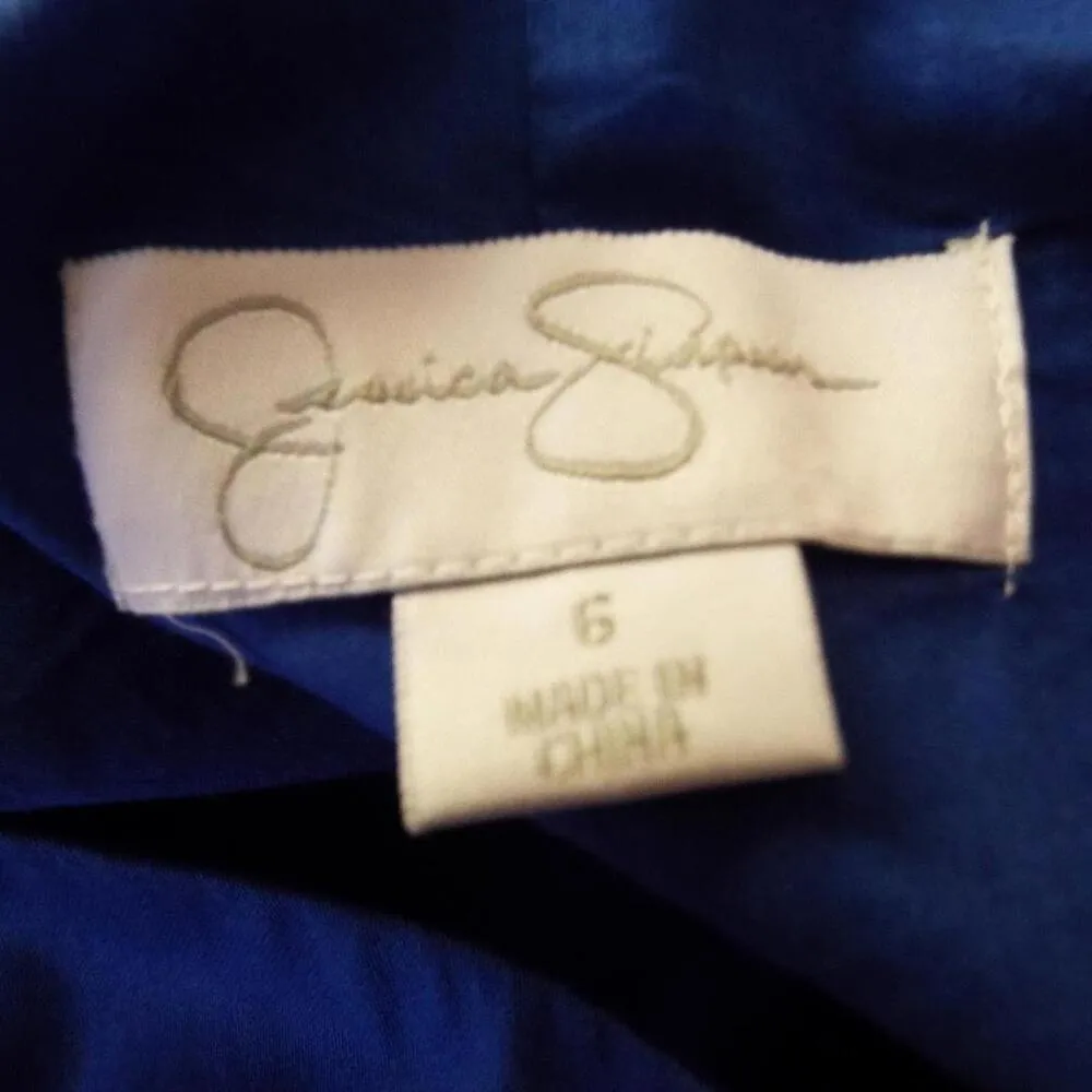 One Shoulder Pockets Cotton Blue Cocktail Dress Size 6 - Image 6