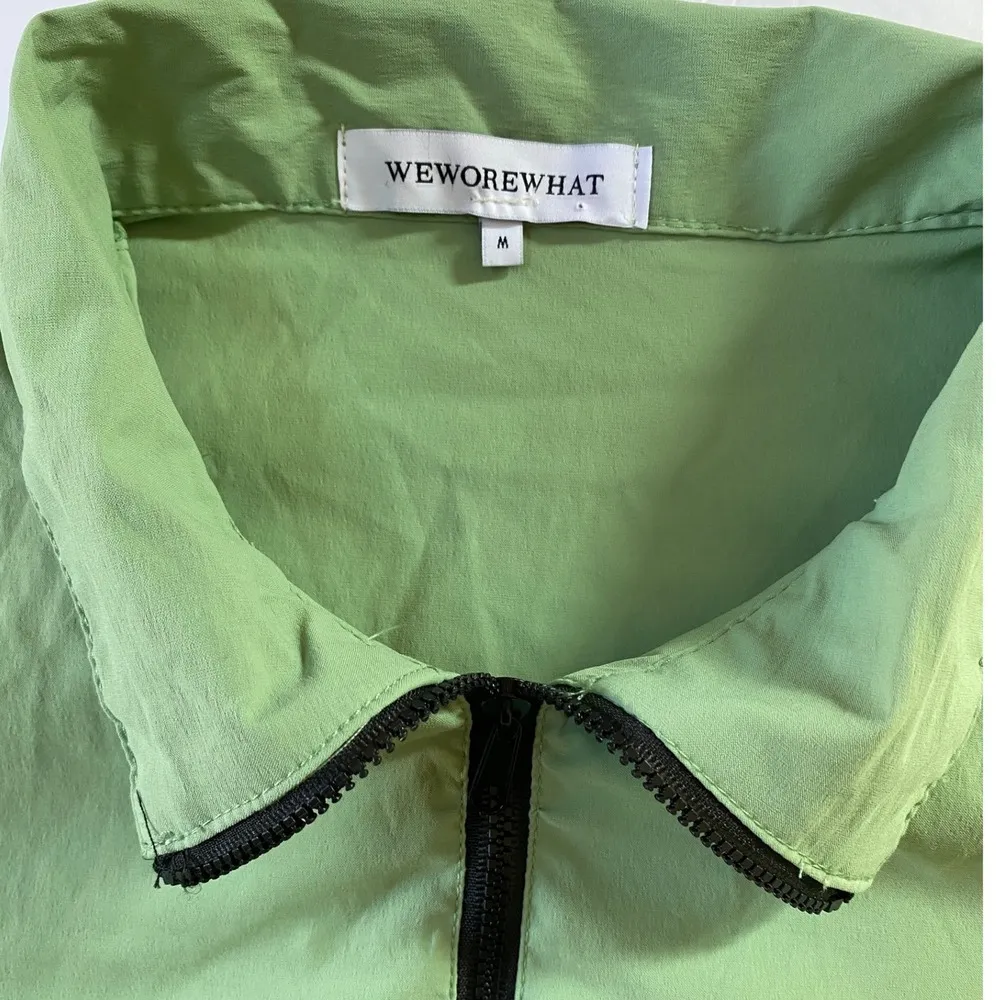 WeWoreWhat Womens Solid Cropped 1/4-Zip Pullover Green M - Image 2