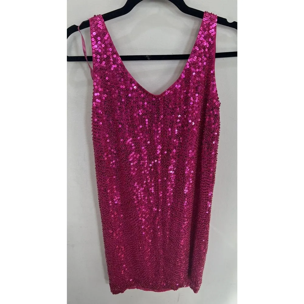 Carmen Marc Valvo Collection Size 4 100% Silk Dress Hot Pink Cocktail Party Prom - Image 2