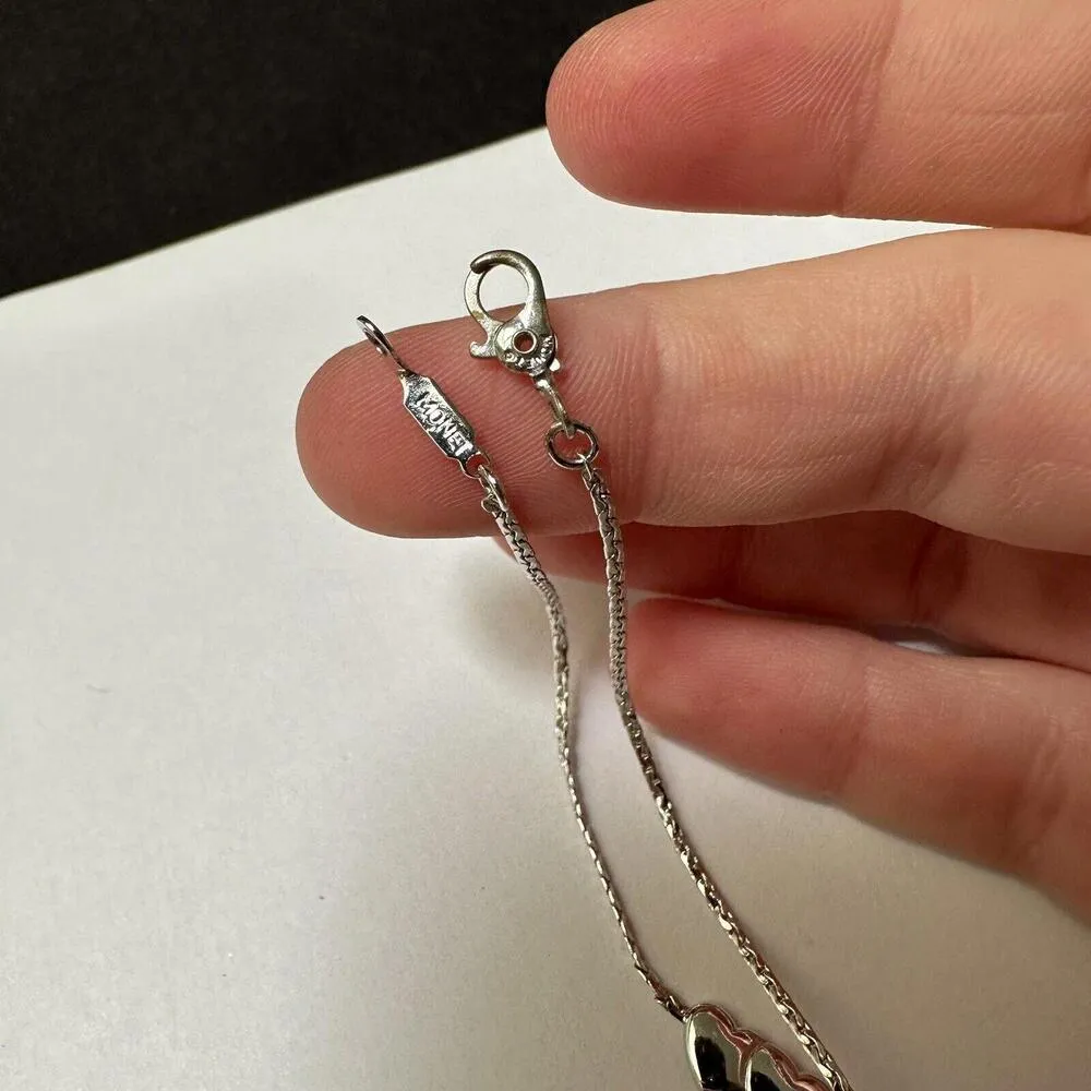 Women’s Signed Monet Silver Tone Dainty Chain Heart Bracelet 7 1/4 Inch - Image 11