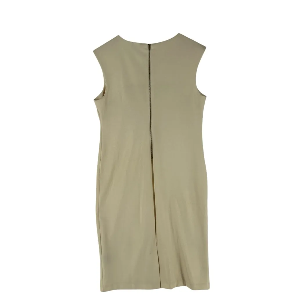 ECI New York Cream Metallic Shimmer Cap‎ Sleeve Sheath Dress V Neck Exposed Zip - Image 2