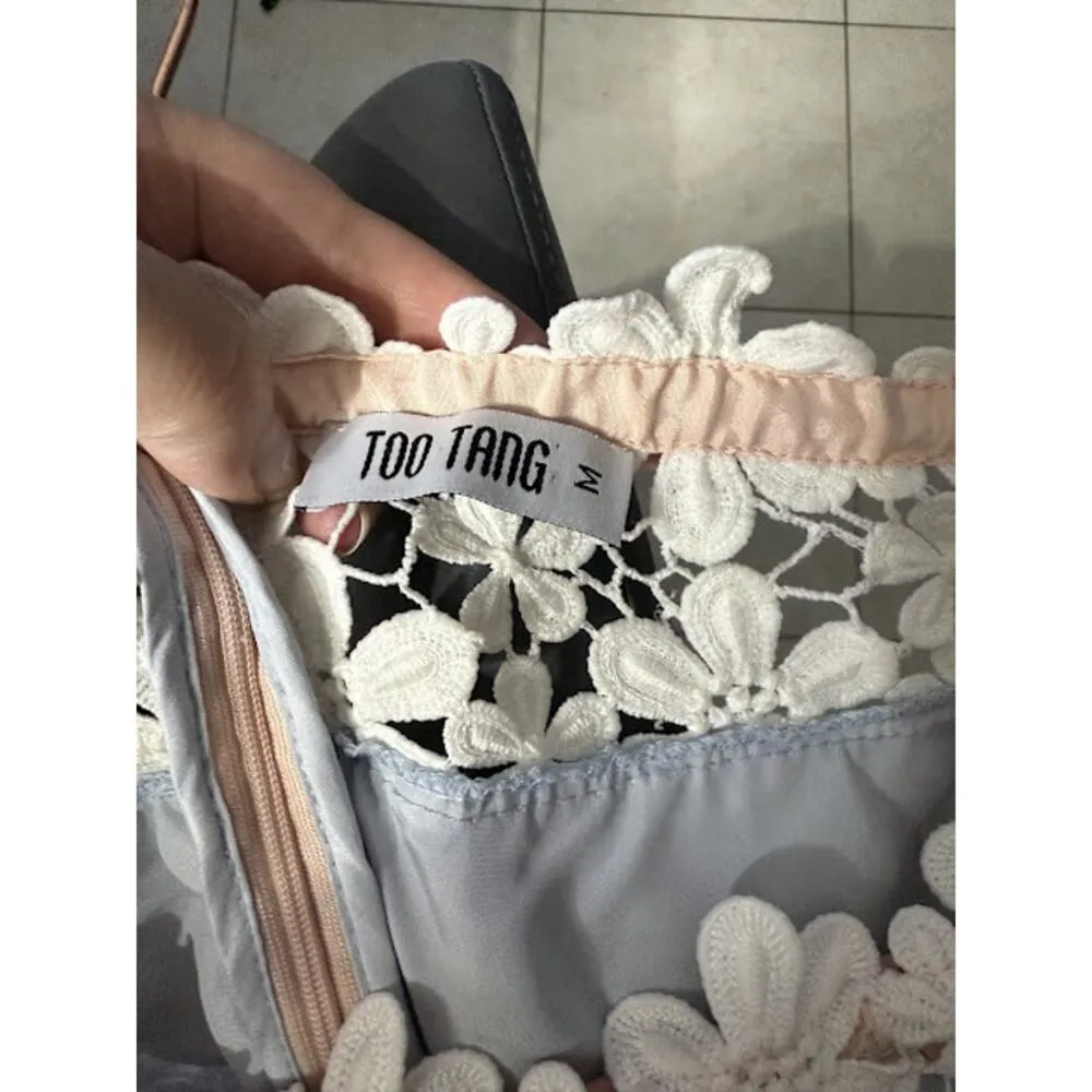 Too Tang Short Dress Women's Size Medium Coquette Lace Balletcore 50s Housewife Blue - Image 6