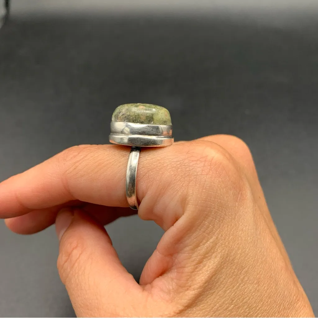 Green Jasper Stering Silver Ring 925 Size 9 Chunky - Image 4