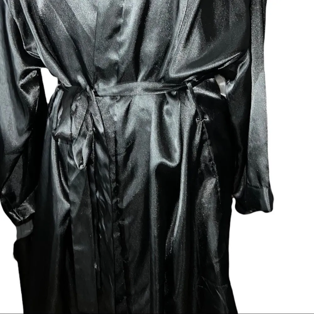 lovers lane 2 piece nighty set! Black silky look nighty with matching robe! Size undefined - Image 4