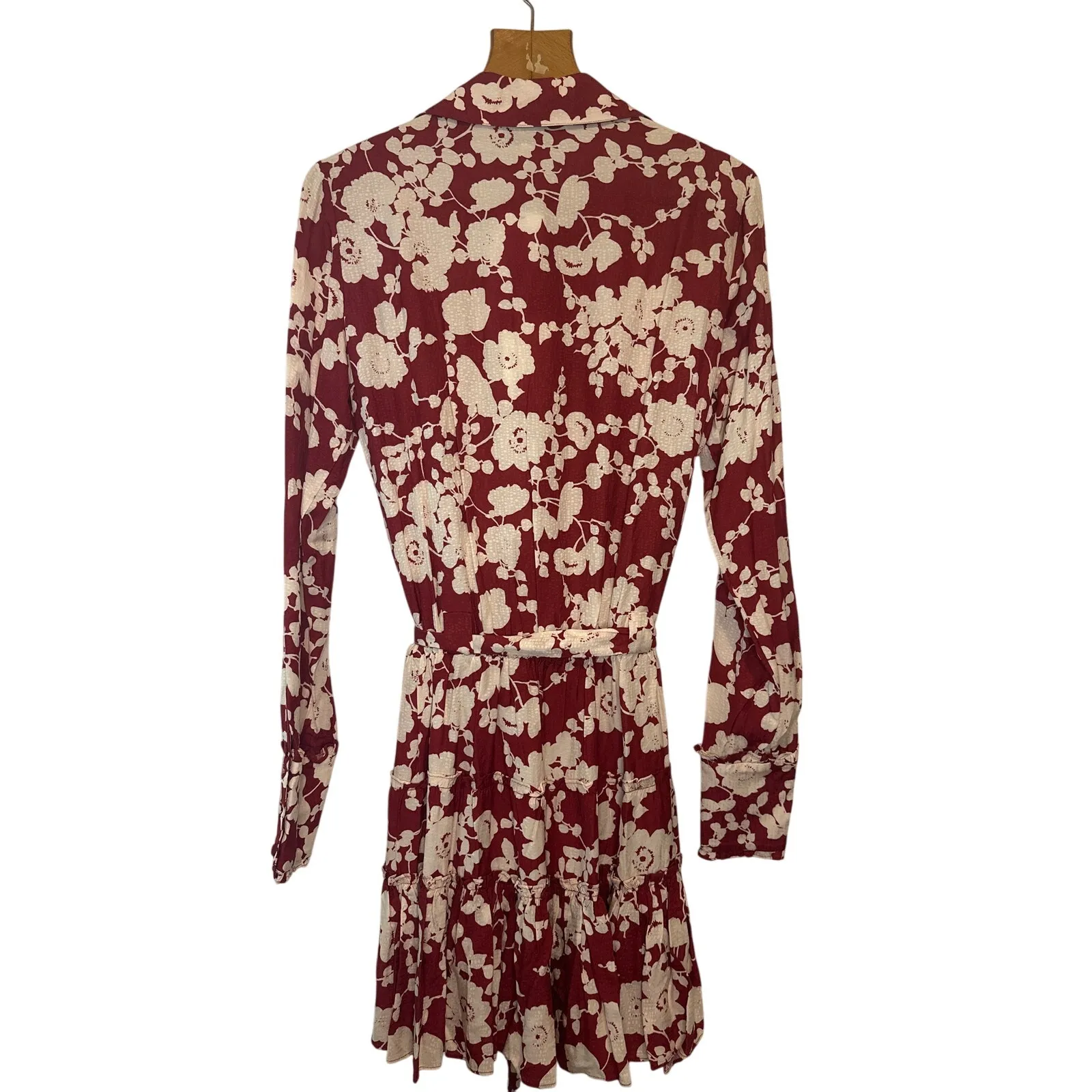 Alexis NWT Jillian Maroon Poppy Floral Print Tie Waist Mini Dress L - Image 5